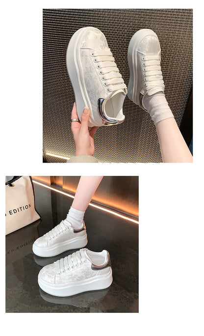 Sneakers for Women 2024 New Fashion Platform Shoe Spring Autumn Casual Flats Female Thick Sole Breathable White Vulcanized Shoes