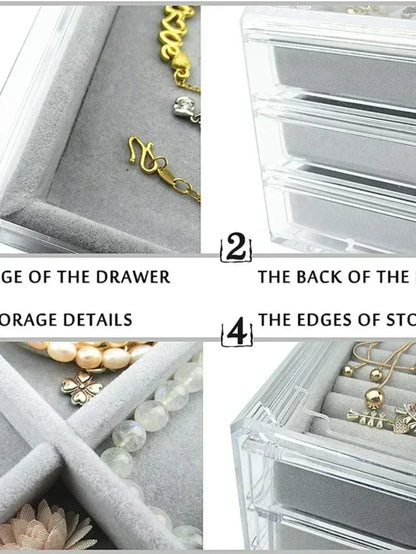 Organizer Box  Acrylic Velvet Jewelry Organizer with 3 Drawers Stackable Display Storage Earrings Necklace Bracelets Box Holder