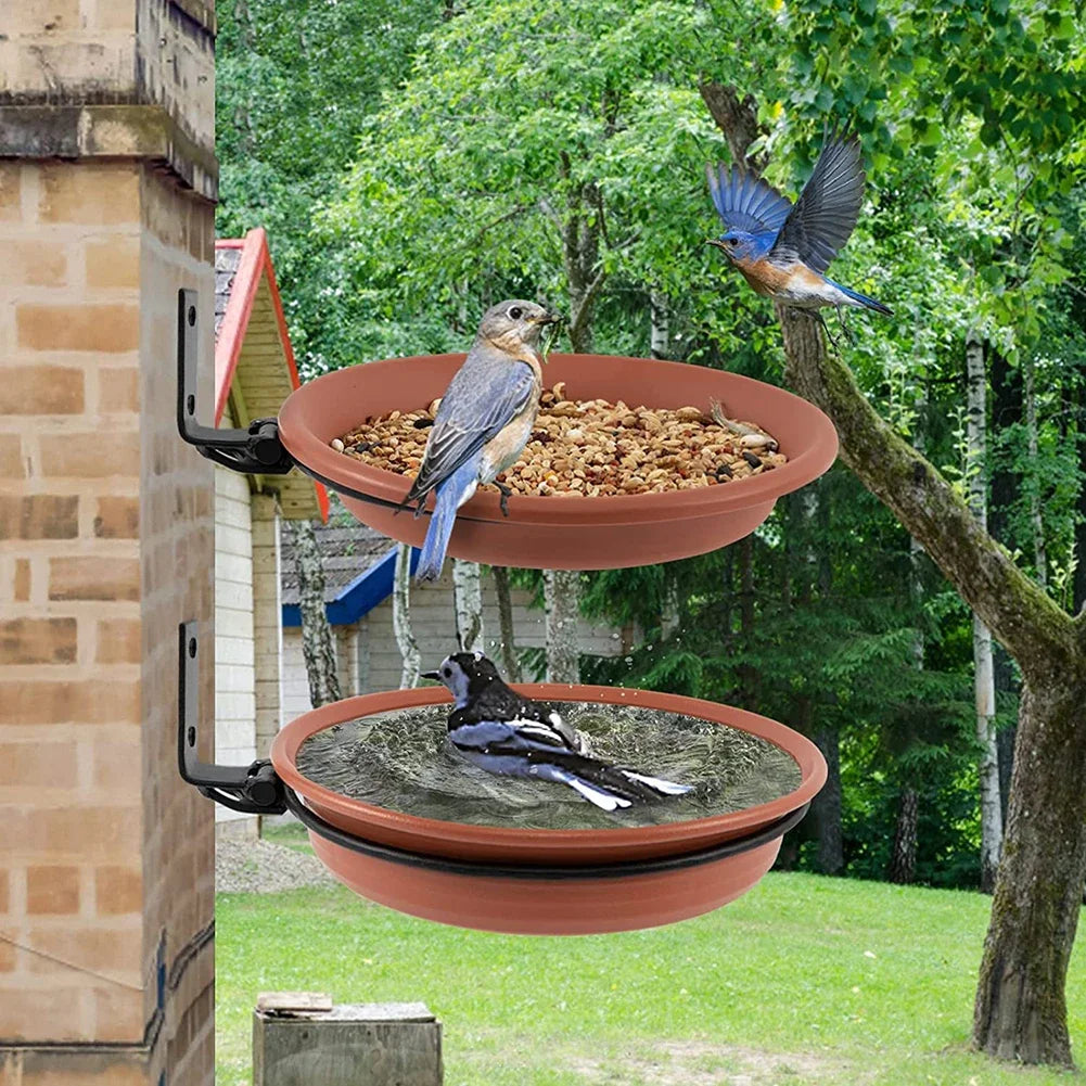 2 layer Bird Feeding Trays Wall Hanging Tree Mounted Bird Bath Spa Foldable Multifunctional Feeders for Garden Balcony Railing