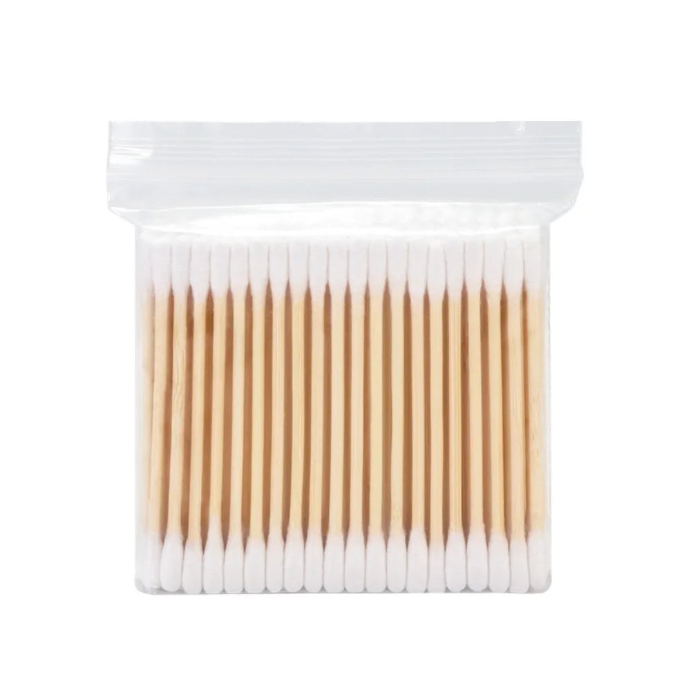 100 Pcs Cotton Swabs Wooden Cotton Sticks Double-Tipped Cotton Buds Chlorine-Free Hypoallergenic Cotton Swabs Makeup Tools