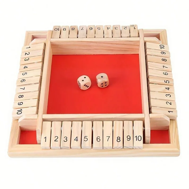 Classic 4 Sided Wooden Board Game With 2 Dice And Shut-The-Box Instructions, Classics Tabletop Version And Pub Board Game