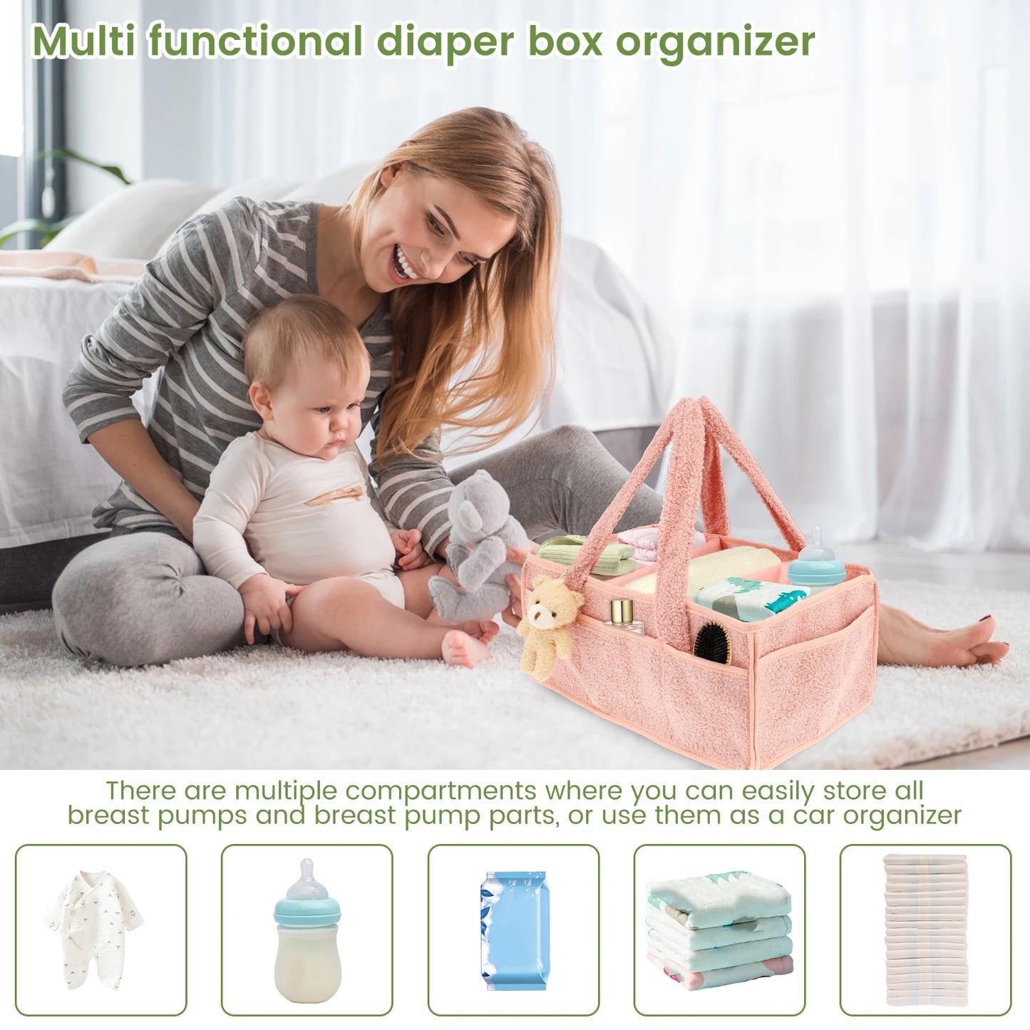 Diaper Bag for Baby Newborn Portable Diaper Caddy Organizer with Handle Large Pocket Diaper Bags Organizer for Baby Care