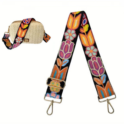 1pc Adjustable Crochet Flower Guitar Strap For Handbags Colorful Crossbody Shoulder Replacement Strap Artisan  Purse Accessory