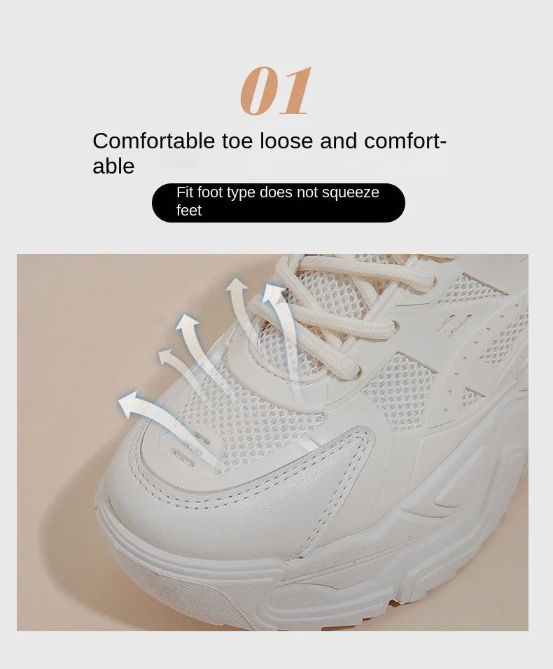 Black Daddy Thick Sole Sneakers Casual Vulcanized Shoes Women High Platform Sneakers Lace Up White Sneakers Women