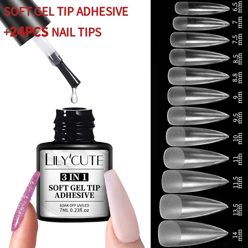 LILYCUTE 7ML Soft Gel Tip Adhesive Glue For False Tips Extend Press On Nails Nail Art Long Lasting Soak Off UV Gel Nail Polish