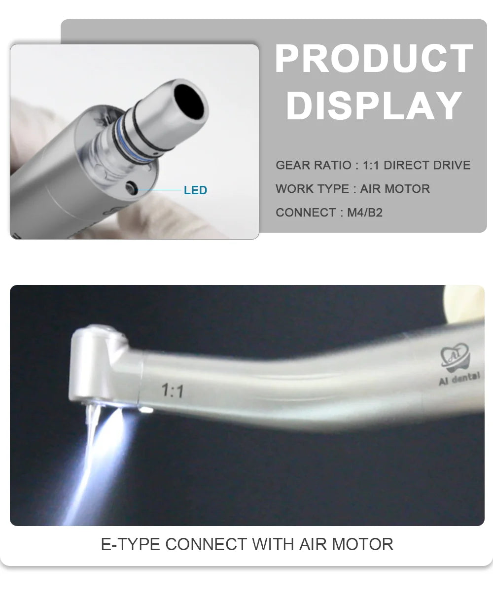 LED Illumination Dental Low Speed Air Motor With Micro Power Generator E-type 2/4/6 Hole Internal Water Spray AI-M205LG