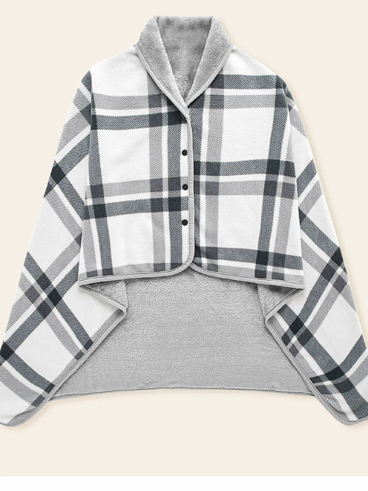 Wearable Plaid Blanket Fleece Doublelayer Blankets With Button Thicken Multifunction Winter Warm Throw Blanket For Sofa Bed
