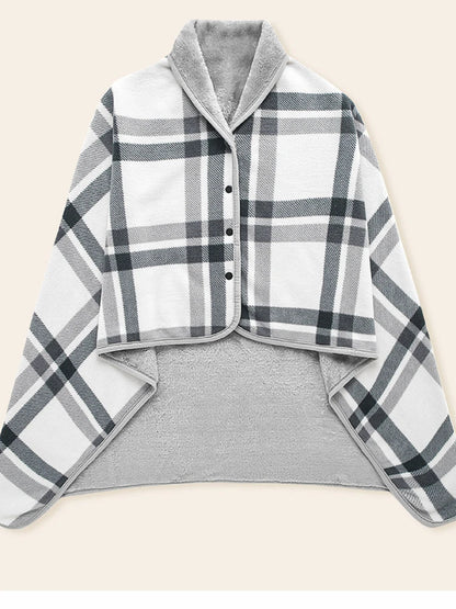 Wearable Plaid Blanket Fleece Doublelayer Blankets With Button Thicken Multifunction Winter Warm Throw Blanket For Sofa Bed