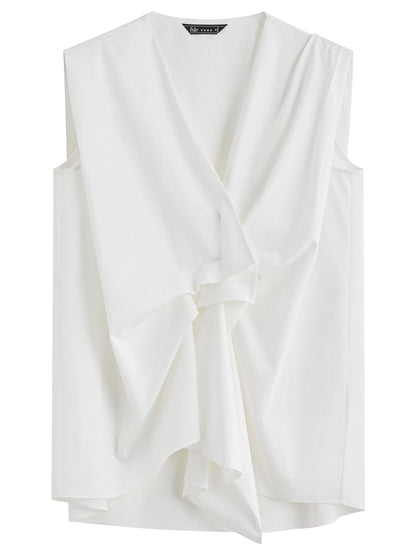 FSLE【Premium Series】2025 Summer Women's Textured Sleeveless Blouse - Crinkle Weave & Relaxed Fit with Artisan Detailing