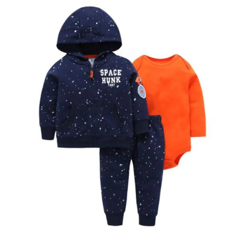 Babys 3pcs/sets Boys Casual Jacket Cotton Coat Girls Bodysuits Sports Trousers Long Pants