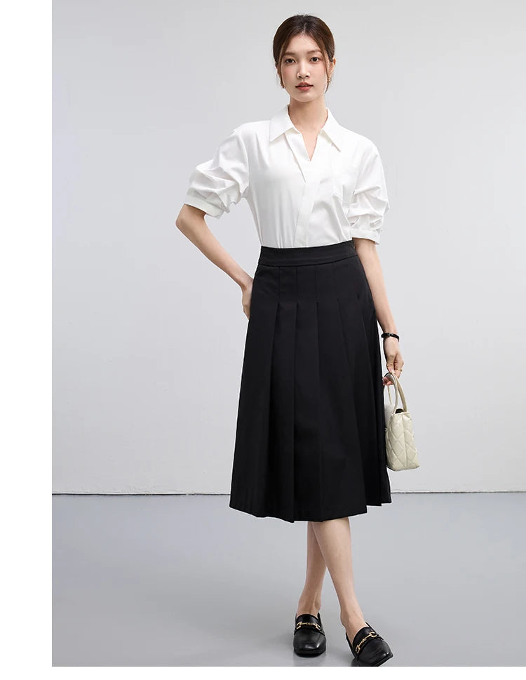 Office Lady Basics Fashion White Shirts New Women Summer Work Solid V Neck Tops Blouses French Design Interview Shirt Cotton
