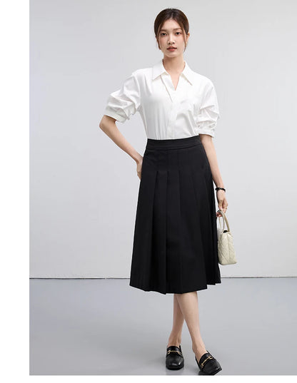Office Lady Basics Fashion White Shirts New Women Summer Work Solid V Neck Tops Blouses French Design Interview Shirt Cotton