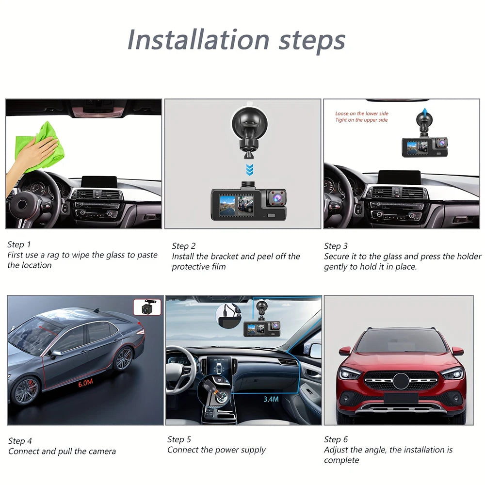 3Camera Dash Cam For Car Camera 1080P Video Recorder WIFI Car DVR 2lens Front Rear View Camera Night Vision Car Accessories