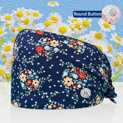 Cotton Lab Work Scrubs Caps Flower Printing Medical Scrubs Women Surgical Caps Health Service Caps Operator Hats Nursing Hats