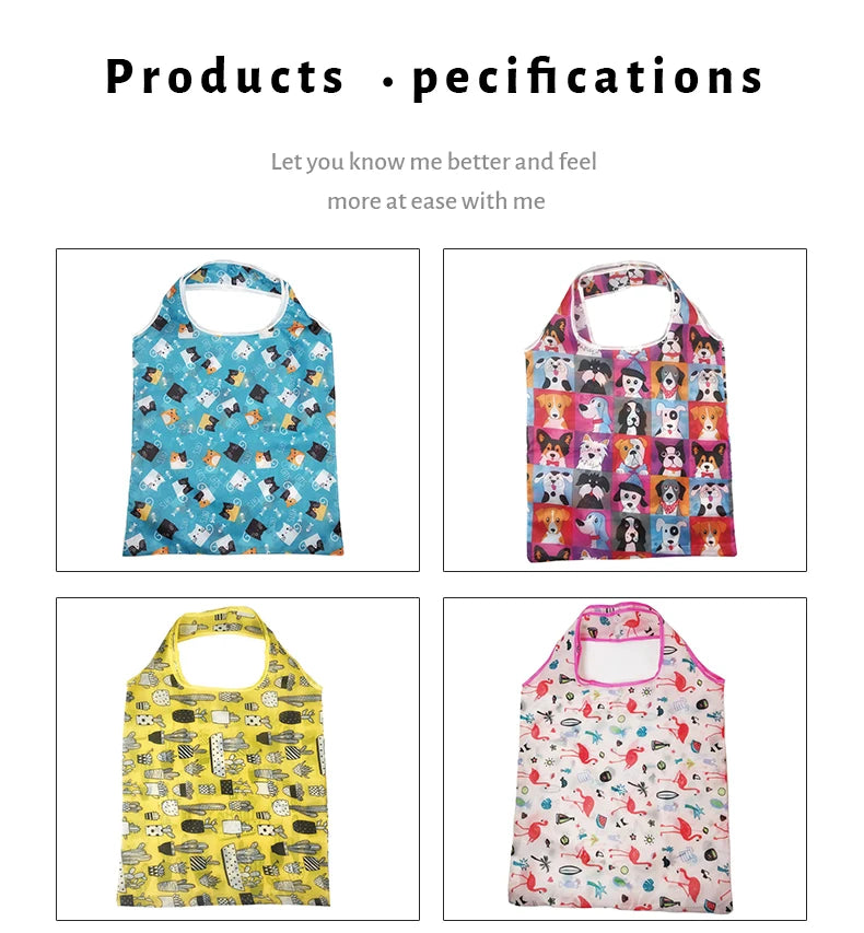 Reusable Shopping Bag Nylon Foldable Grocery Bag Creative Eco-Friendly Tote Bag Lightweight and Durable