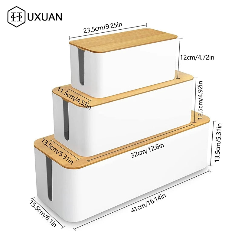 Cable Storage Box Power Strip Case Wooden Power Line Wire Management Organizer Anti-Dust Charger Socket Network Line Storage Bin