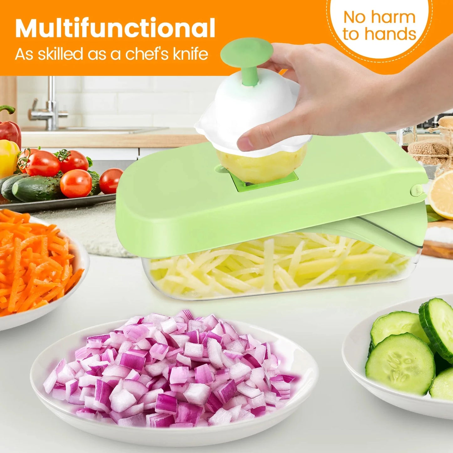7/17 in 1 Multifunctional Vegetable Chopper - Food Grate Vegetable Slicer Food Dicer Cut Kitchen Items for Cooking & Meal Prep
