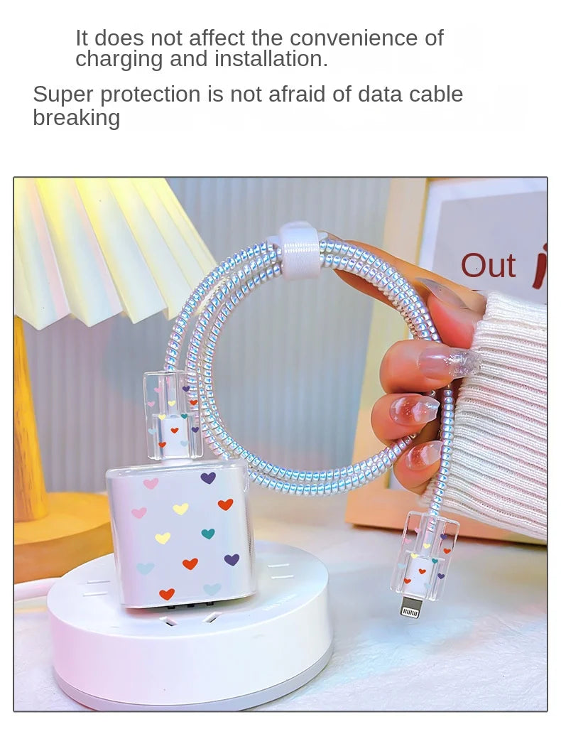 Cute Smile Case For Apple iphone 18W 20W US Charging Head Protective Sleeve Fast Charging Shell Soft Wire Cable Cord Organizers