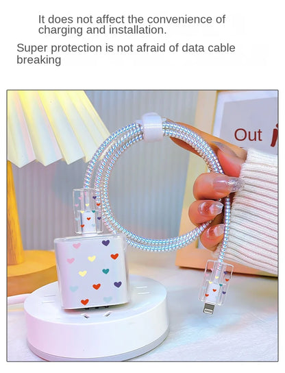 Cute Smile Case For Apple iphone 18W 20W US Charging Head Protective Sleeve Fast Charging Shell Soft Wire Cable Cord Organizers