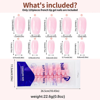 120Pcs French Nude Pink Almond Press-On Nails Full Cover Wearable Short Almond French Acrylic Nail Tips DIY Nail Extension Tips