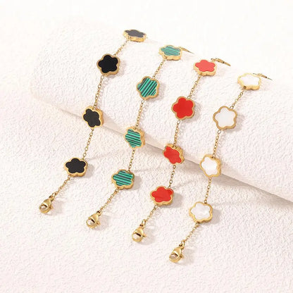 High Quality Five-leaf Flower Shell Stainless Steel Bracelet For Women Black And White Couple Holiday Bracelet Party Jewelry INS