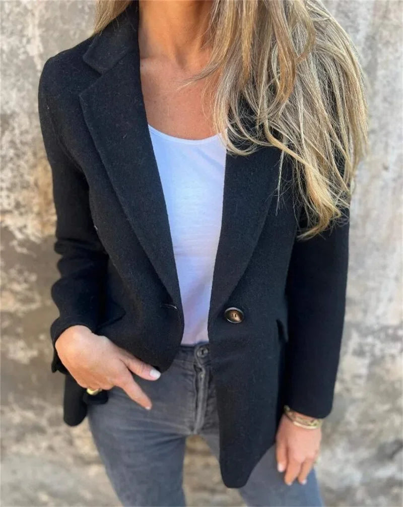 Office Lady New Elegant Chic Jacket Long Sleeve Lapel Button Loose Outwear Tweed Jacket 2025 Autumn Winter Women Woolen Coat