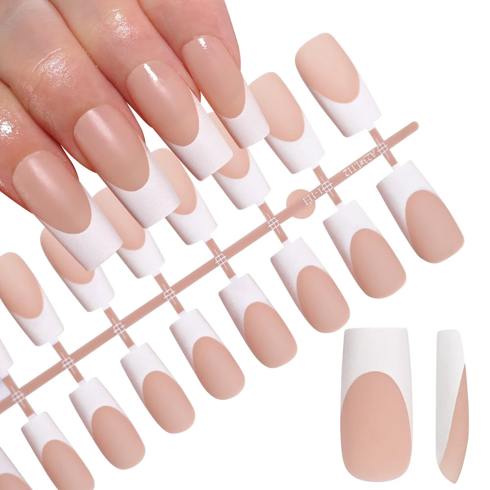 120Pcs Medium Long Square Acrylic French Fake Nails Full Cover Wearable French Press on Nails for Women Mixed Size False Nails