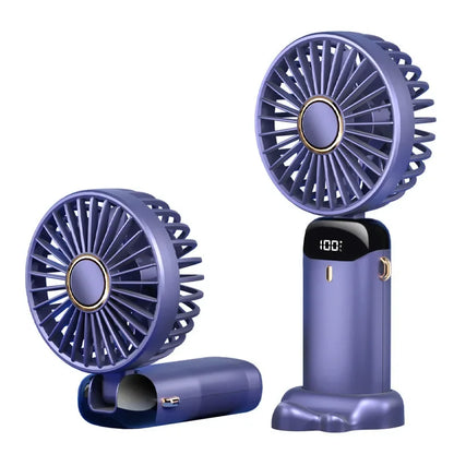 Handheld Fan with Digital Display, Foldable Fan Neck Hanging Fan, USB Charging Mini Fan Suitable for Outdoor Use in Offices