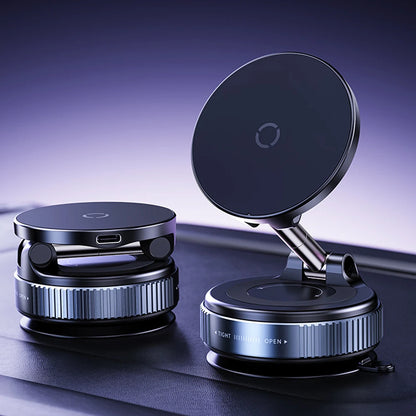 Foldable Magnetic Car Mount Mobile Phone Holder Wireless Charger Vacuum Adsorption Stand for iPhone 16 15 14 13 12 for MagSafe