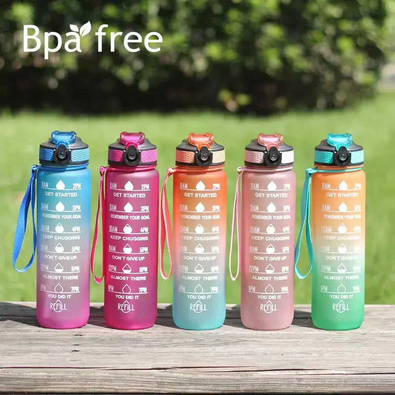 1L 1000ml Water Bottle Liter Stay Hydrated  Material Plastic Sport Bottle Reminder Times Sports Outdoor Fitness Office Running
