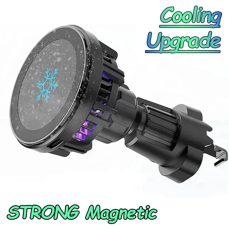 Car Wireless Charger Cooling Magnetic Car Phone Holder Mount Fast Car Charging Stand for Macsafe iPhone 15 14 13 12 Pro Max Mini