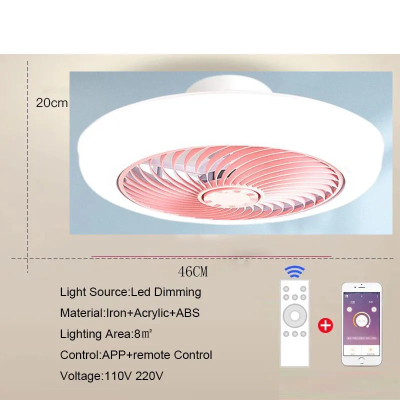 Smart ceiling fan 46 52cm fans with lights remote control bedroom decor ventilator lamp air Invisible Blades Retractable Silent