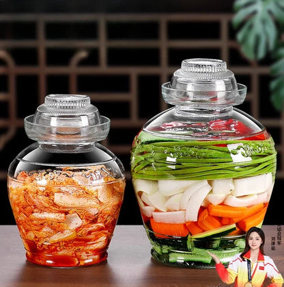 Traditional Fermenting Kit Crock with Water Seal Airlock Lid, for Pickles Kimchi Sauerkraut,Glass Jar with Lid Fermentation Jar