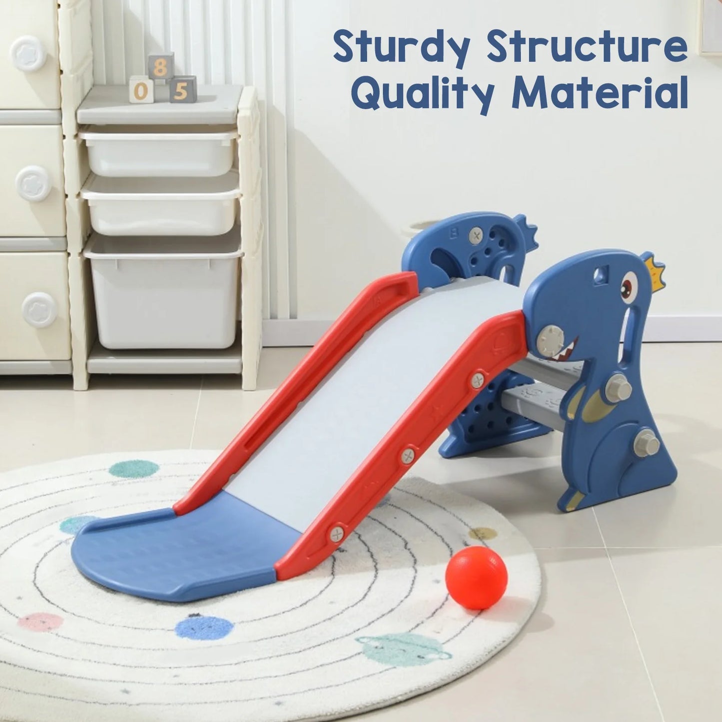 Slide Children's Slide Foldable with Basketball Hoop Stairs Climber Toddler Indoor Slide for 0~3 Years Old Easy Assembly