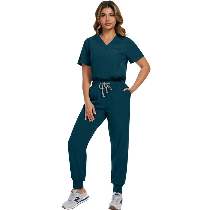 Surgical Scrubs Unisex - Quick-Dry Dental Clinic & ER Workwear Split Set W/Short Sleeve & Anti-Microbial 6 Pockets