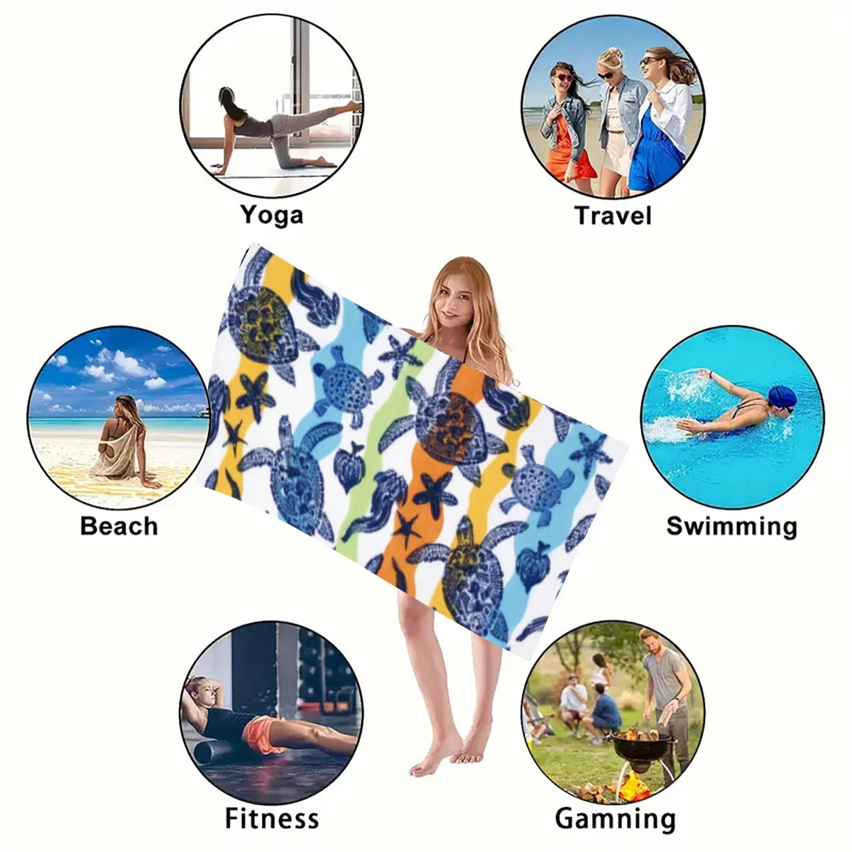 Beach Towel Portable Quick Fast Dry Sand Outdoor Travel Swim Blanket Thin Yoga Floral Print Mat Personalization Stripes Towel