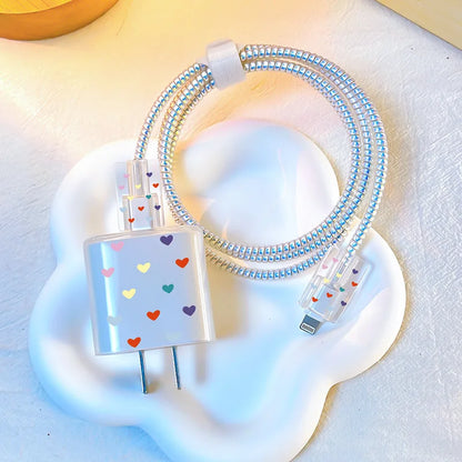 Cute Smile Case For Apple iphone 18W 20W US Charging Head Protective Sleeve Fast Charging Shell Soft Wire Cable Cord Organizers