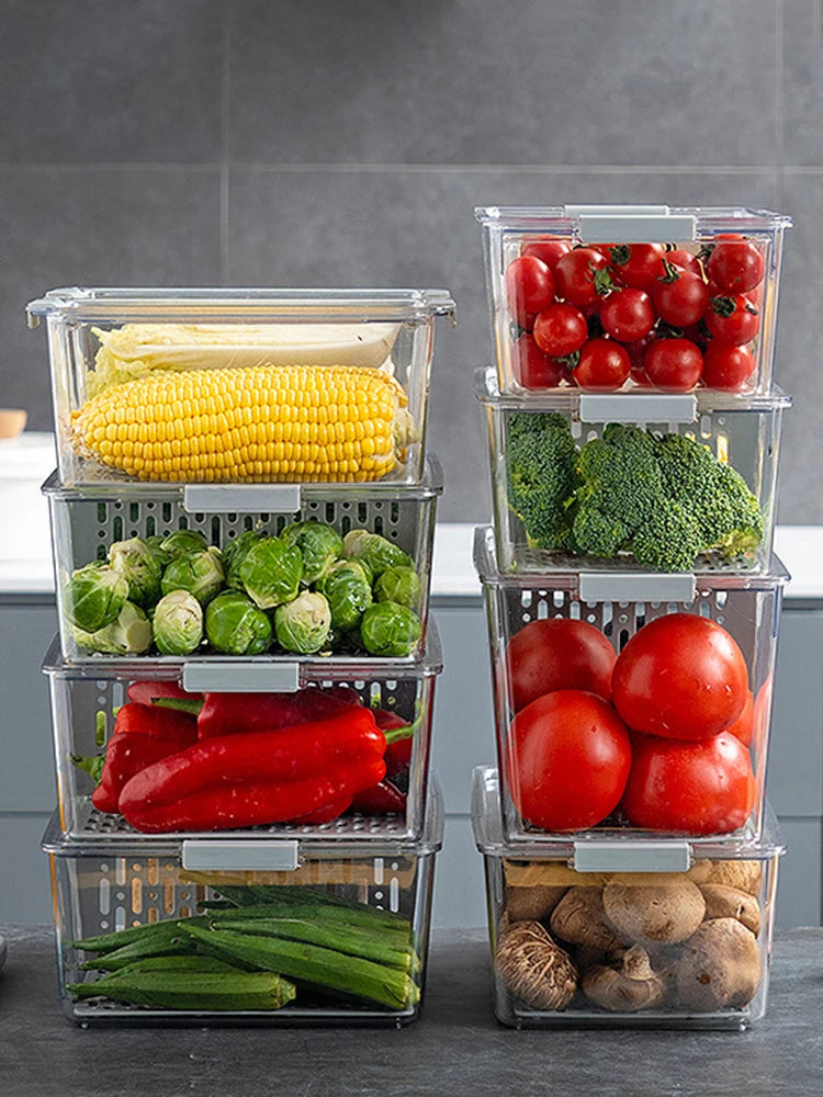 Fridge Organizer Stackable Refrigerator Organizer Bins with Lids Clear Fruit Storage Containers Freezer Pantry Kitchen Boxes