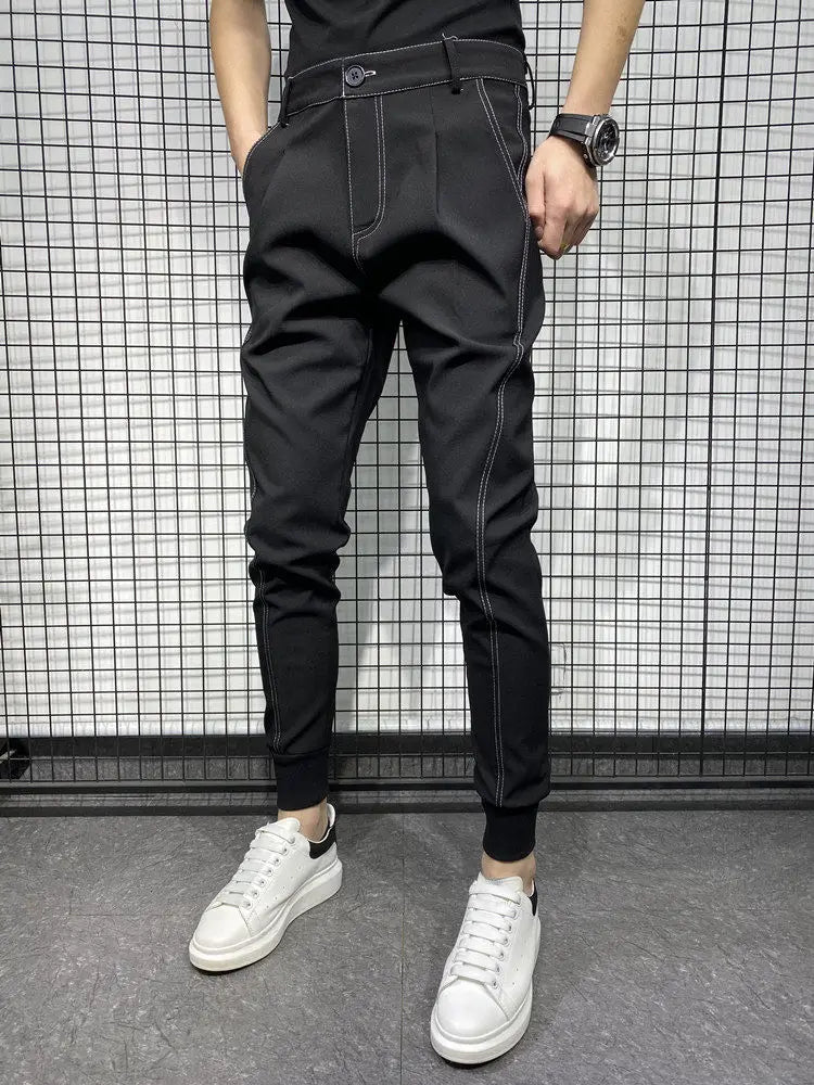 Black Harlan Draped Man Suits Pants Fluid 9 Cropped Fabric Designer Clothes Classic Trousers For Men Clothing Premium Up
