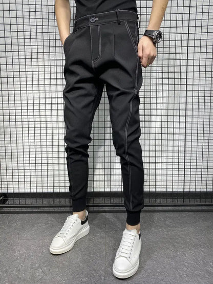 Black Harlan Draped Man Suits Pants Fluid 9 Cropped Fabric Designer Clothes Classic Trousers For Men Clothing Premium Up