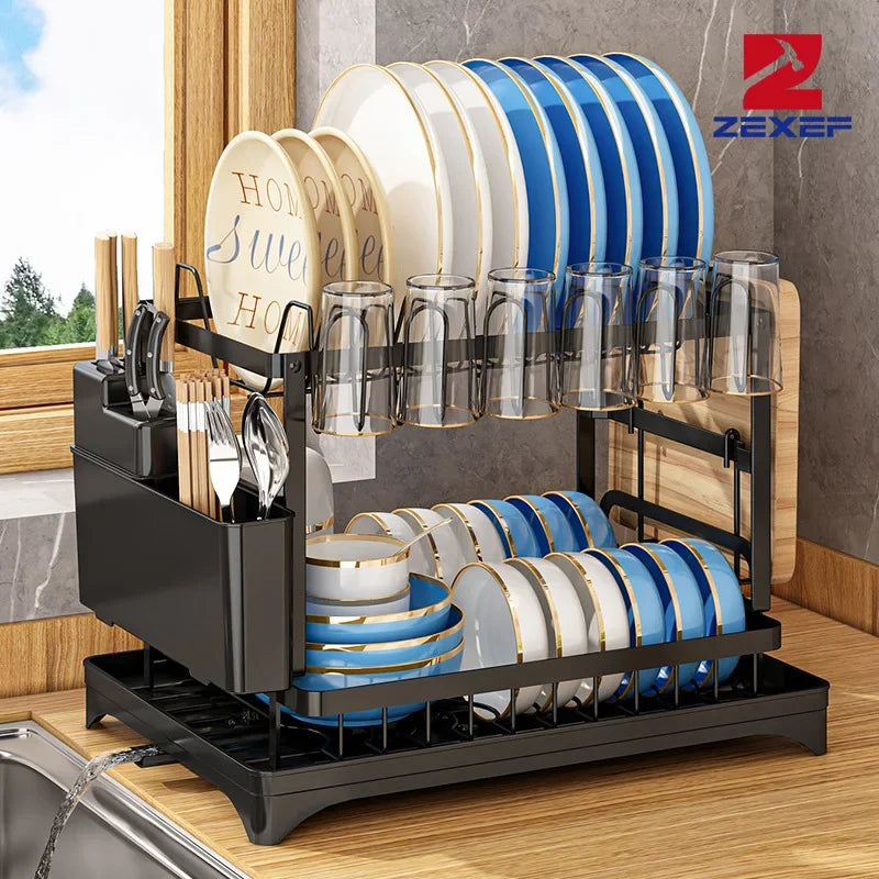 Kitchen Organizer Dish Drying Rack Utensils Storage Rack Bowls Knife Fork Pot Holder Countertop Dinnerware Drainboard