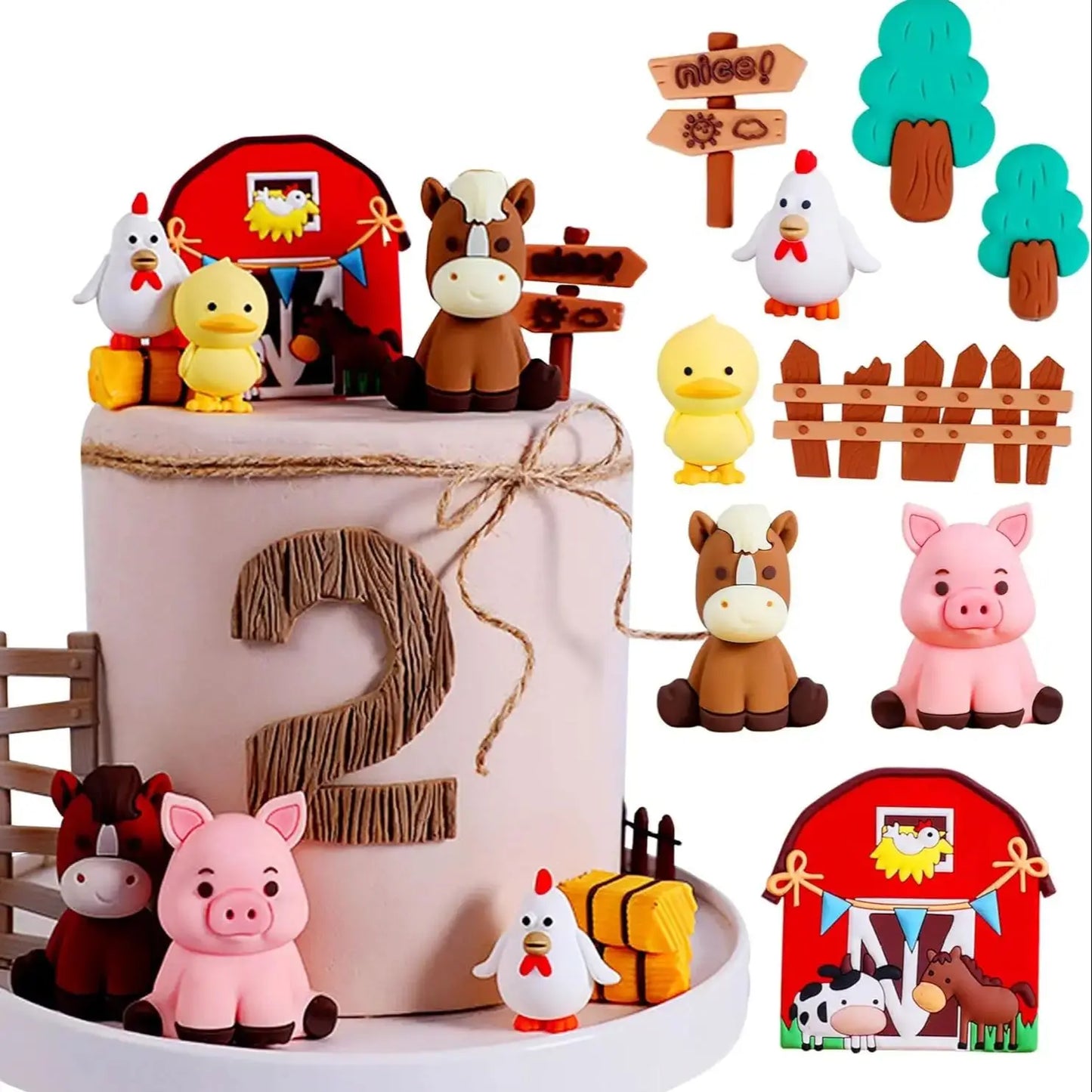 Farm Animal Cake Decoration Farm Birthday Cake Toppers Cow Pig Cake Topper for Farm Animal Baby Shower Birthday Party Decoration