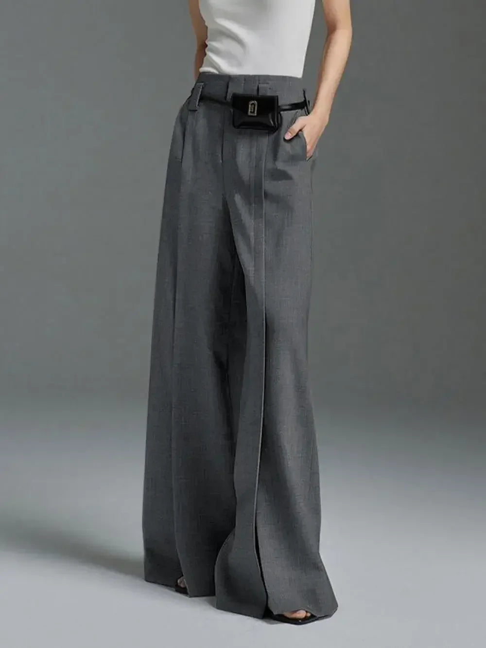 Office Lady Formal Commuter Pants  New Spring Autumn Split-front Pleated High-Waisted Wide Leg Trousers For Women