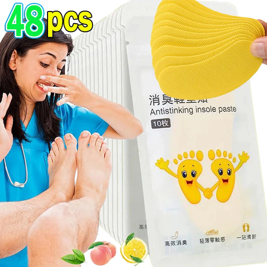 48pcs Shoes Deodorant Sticker Deodorant Foot Odor Deodorants Sneaker Smell Fresh Fruity Aroma Insole Sterilization Sticker Pads