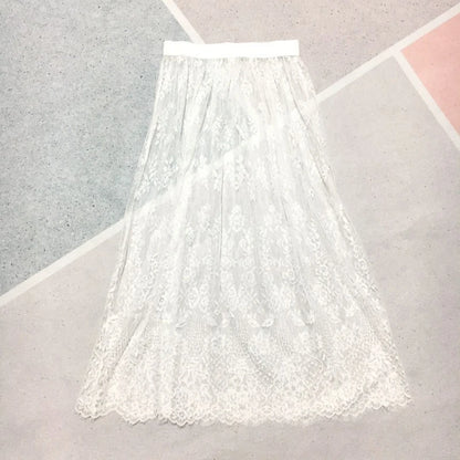 Transparent Sexy Lace Mesh Skirt Elastic High Waist Black White Tulle  Mini Skirts Womens Skirt  Korean Fashion