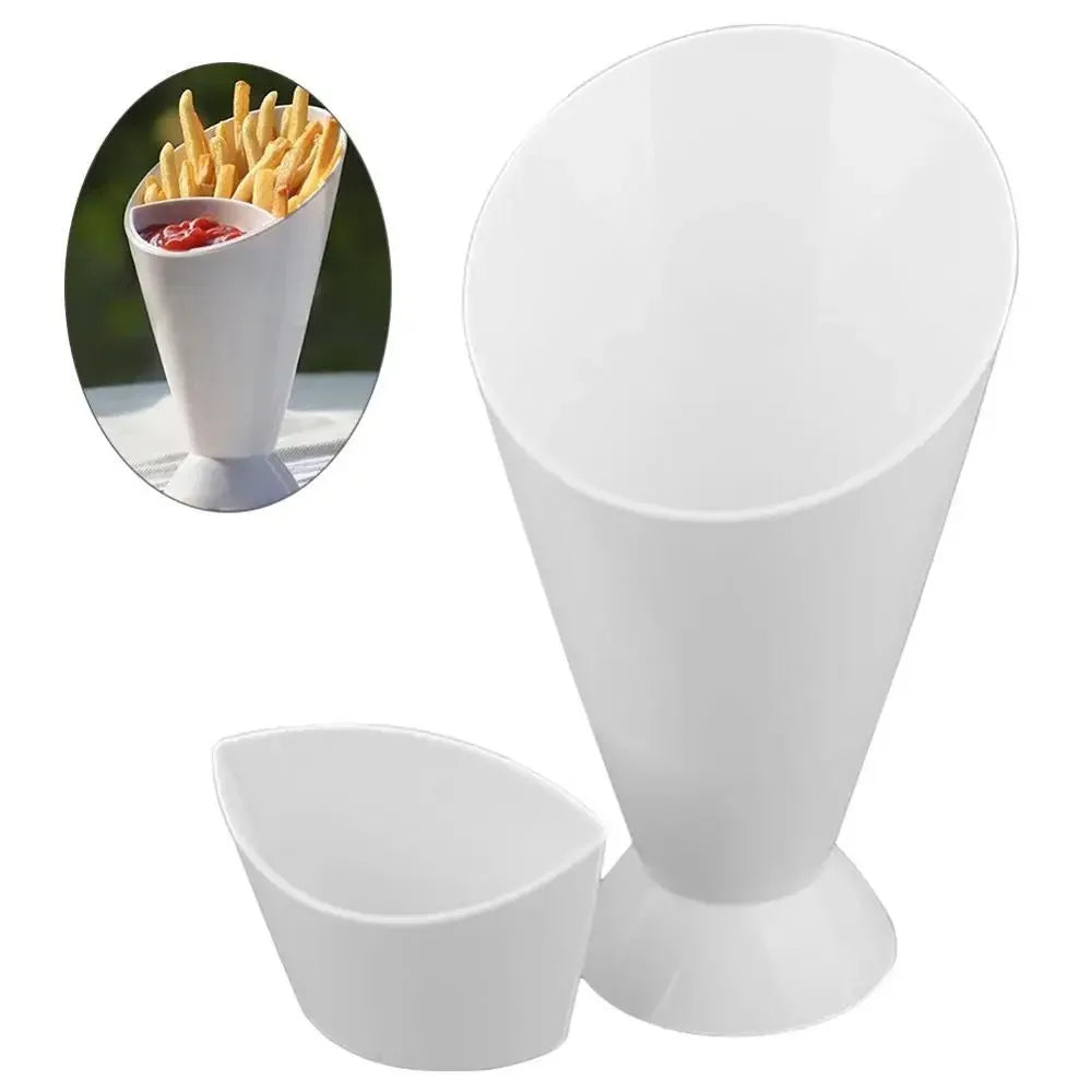 2 In 1 French Fries Cups Plastic Cups Sauces Snacks Dessert Plate Ketchup Slant Cup Two Cup Spout Kitchen Accessories