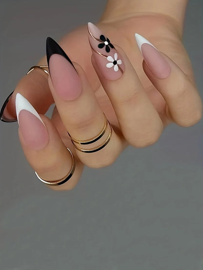 ARTAUG 24PCS Medium Stiletto Pink Press On Nails Full Cover Fake Nail Set Press On Nails Love Design handmade Press On Nails