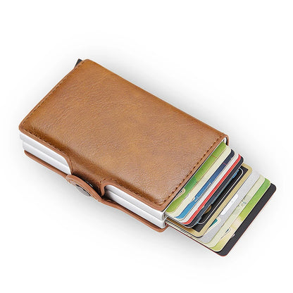 RFID Blocking Men Wallet Credit Card Holder Leather Card Wallet Double Metal Box ID Card Holder Money Clip Purse New 2023