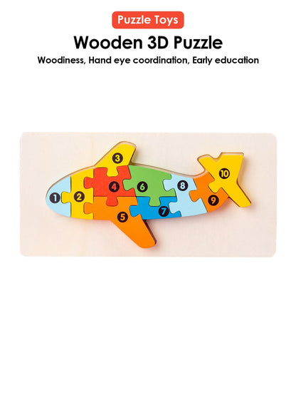 3D Wooden Puzzles Educational Cartoon Animals Early Learning Cognition Intelligence Puzzle Game For Children Toys