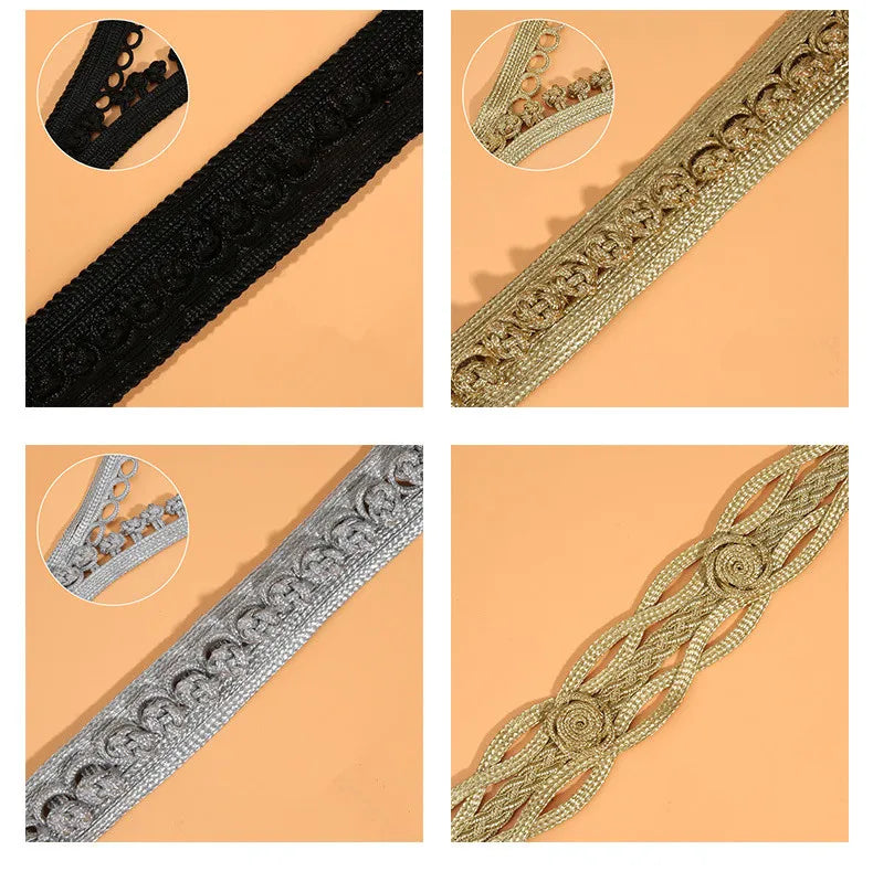 1 Yards Floral Embroidered Lace Ribbon DIY Apparel Sewing Fabric Gold Handmade Crafts Materials